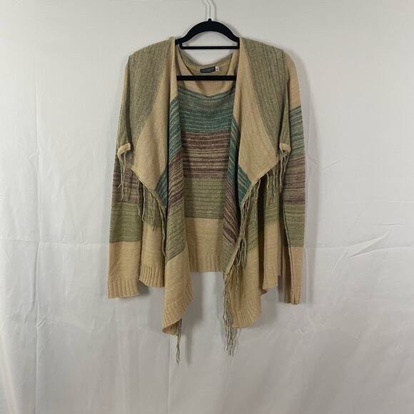 Earthbound Trading Co. Women's Medium Boho Fringe Cardigan Sweater Multicolor - Picture 1 of 6